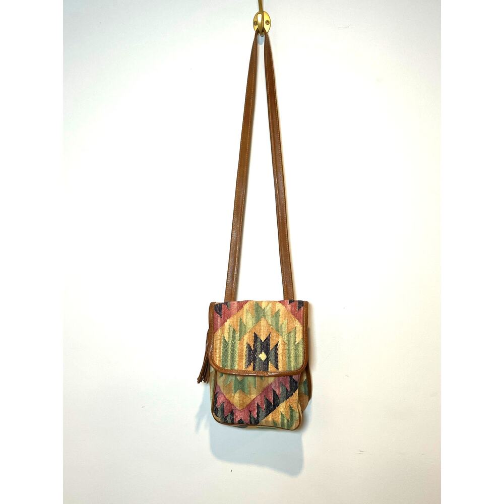 Handmade Aztec Print Leather Crossbody Purse Native American Made‎